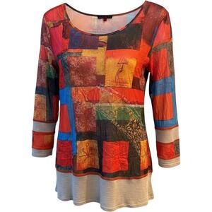 Aventures des Toiles Mesh Top Women 40 Art to Wear Phoebe Buffay Multi Patchwork